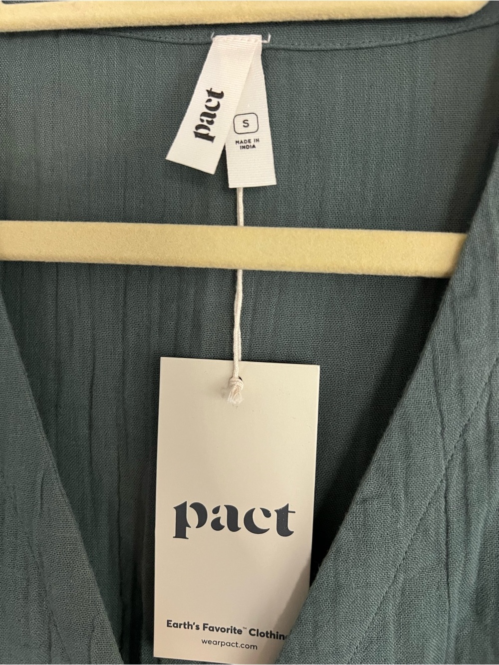 ‼️NWT: Pact Organic Sage Green Coastal Gauze Midi Dress - S - Picture 2 of 4
